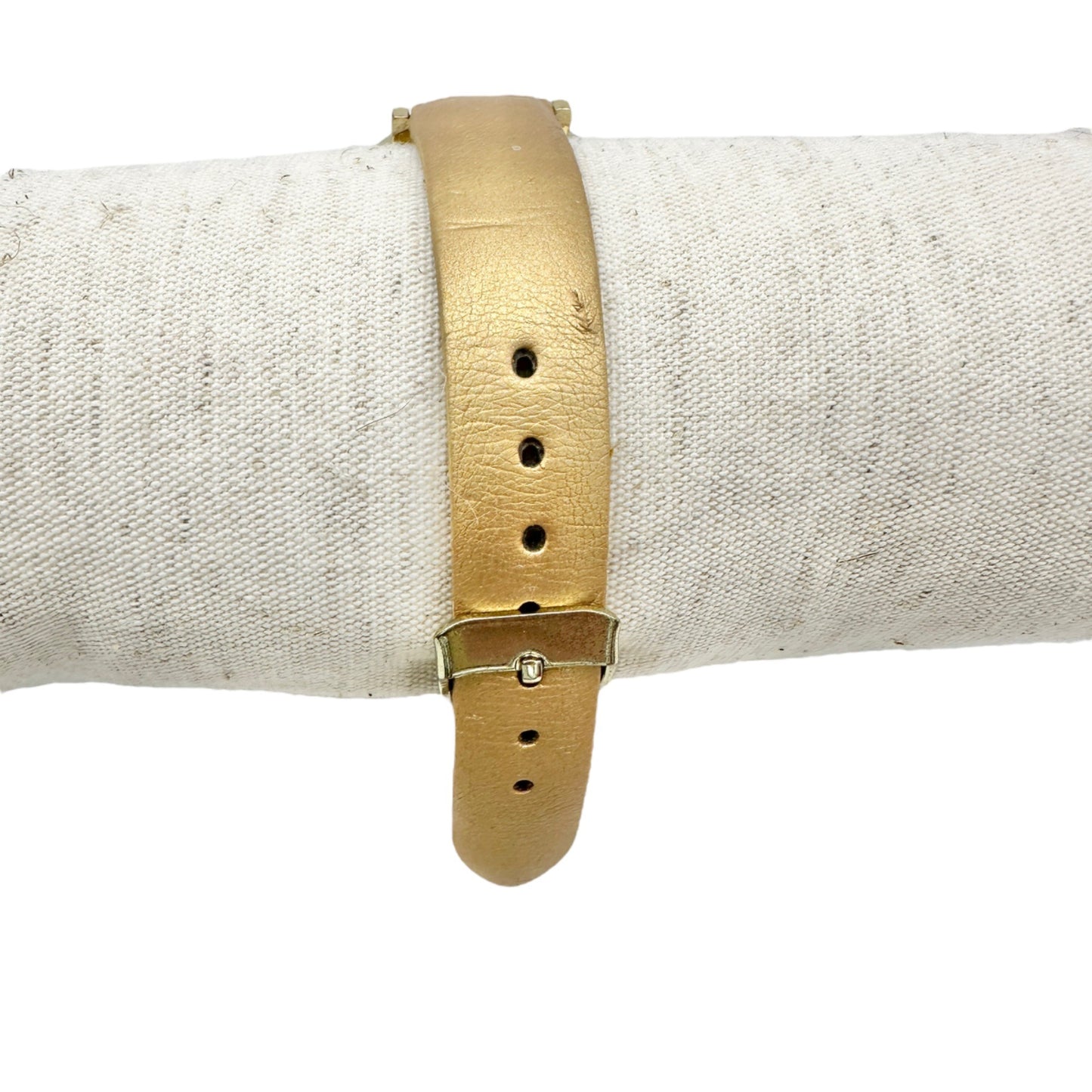 Goldtone Watch with Crystal Accent Faux Leather Gold Buckle Strap