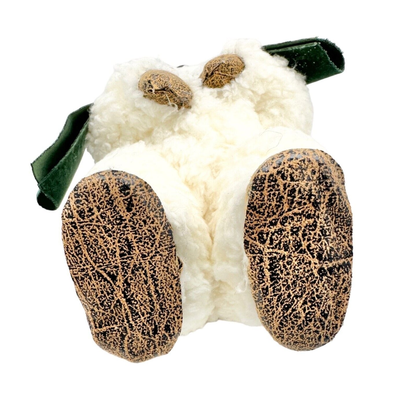 Winter Bear Stands Up Figurine Off-White Fleece with Green Velvet Scarf and Hat