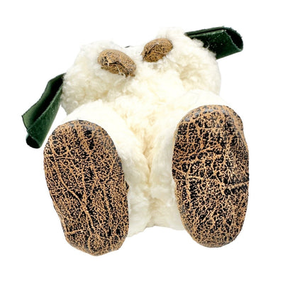 Winter Bear Stands Up Figurine Off-White Fleece with Green Velvet Scarf and Hat