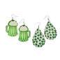 Two Pairs of St. Patrick's Day Earrings 1 Beer Mug 1 Teardrop Green White NEW