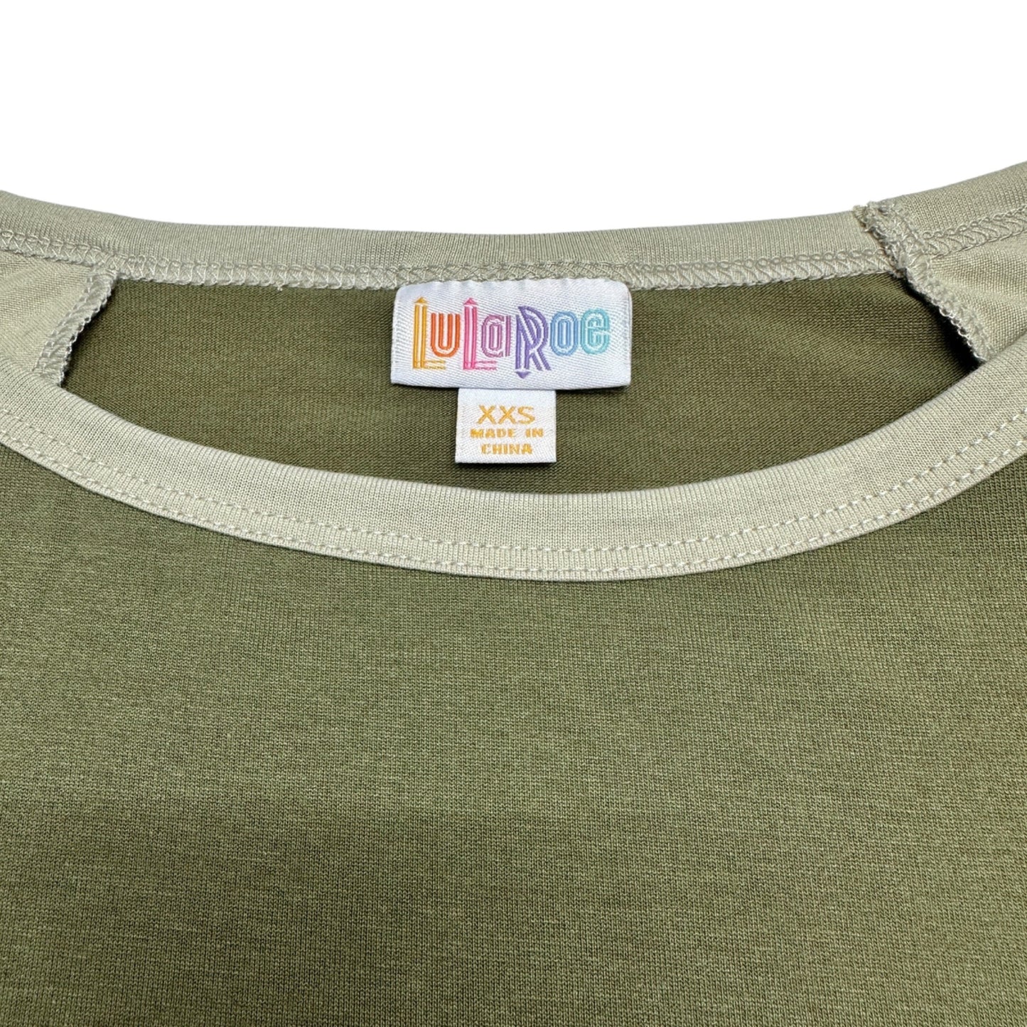 LuLaRoe Retired Julia Dress XXS Olive Green Beige Raglan SS Form Fit NWT