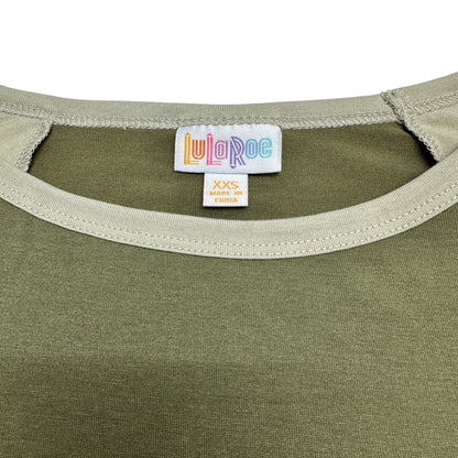 LuLaRoe Retired Julia Dress XXS Olive Green Beige Raglan SS Form Fit NWT