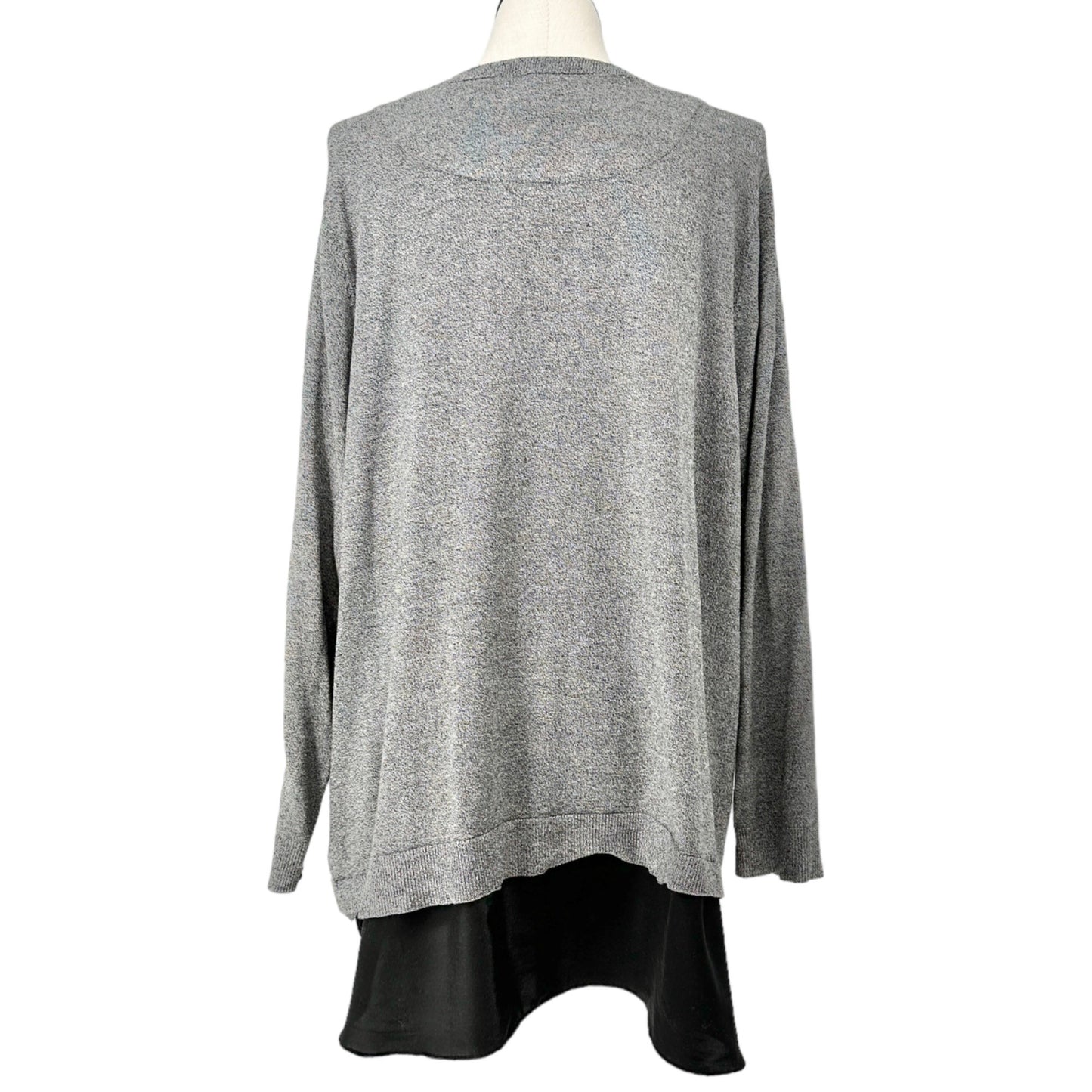 Croft & Barrow Sweater Womens 3X Gray Black Scoop Neck Long Sleeve Black Hem