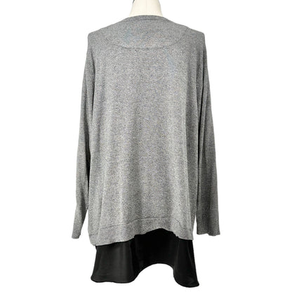 Croft & Barrow Sweater Womens 3X Gray Black Scoop Neck Long Sleeve Black Hem