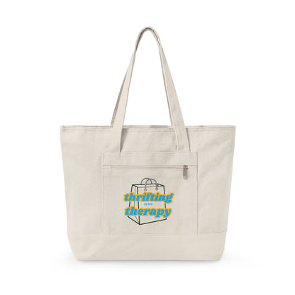 Zippered Canvas Tote Bag with Front Pocket - Thrifting is my Therapy