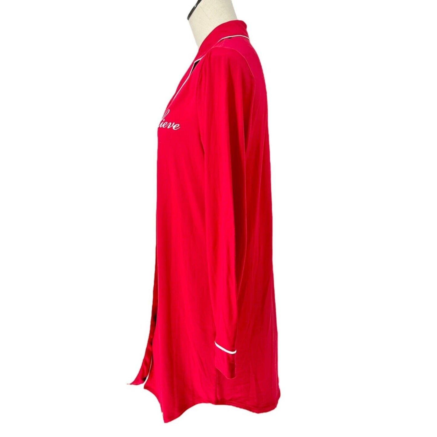Charter Club Intimates Sleep Shirt Women's S Candy Red Believe LS Button NWT