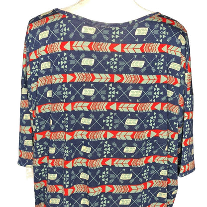 LuLaRoe RETIRED Irma Women's Size Large Blue Teal Red mid-length sleeves NWT