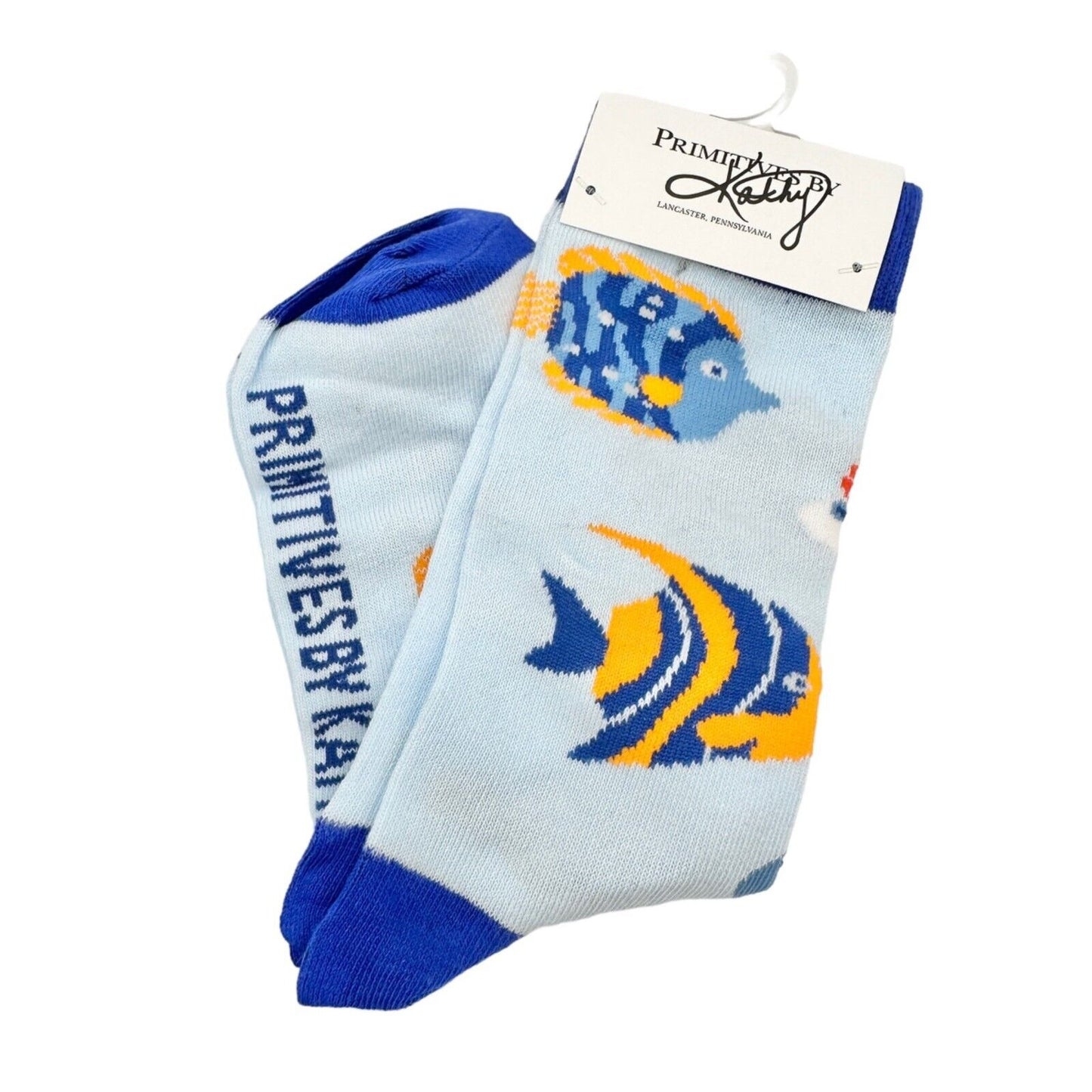 Primitives by Kathy Box Sign & Sock Set Sign 4.5 x3 inch Blue Just Keep Swimming