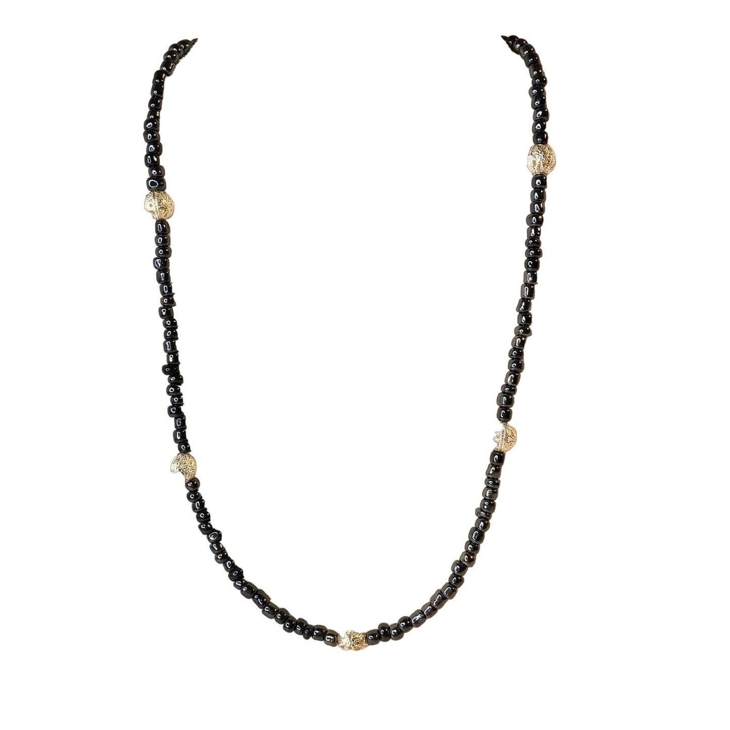 Handcrafted Beaded Necklace Pewter Colored Beads with Silver Accent Beads NEW