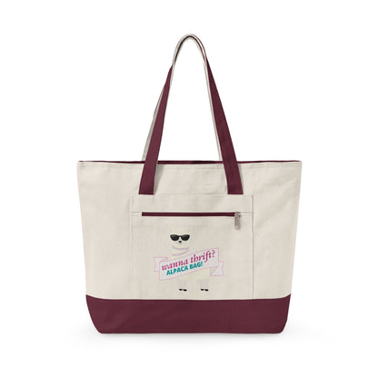 Zippered Canvas Tote Bag with Front Pocket - Wanna Thrift? Alpaca Bag