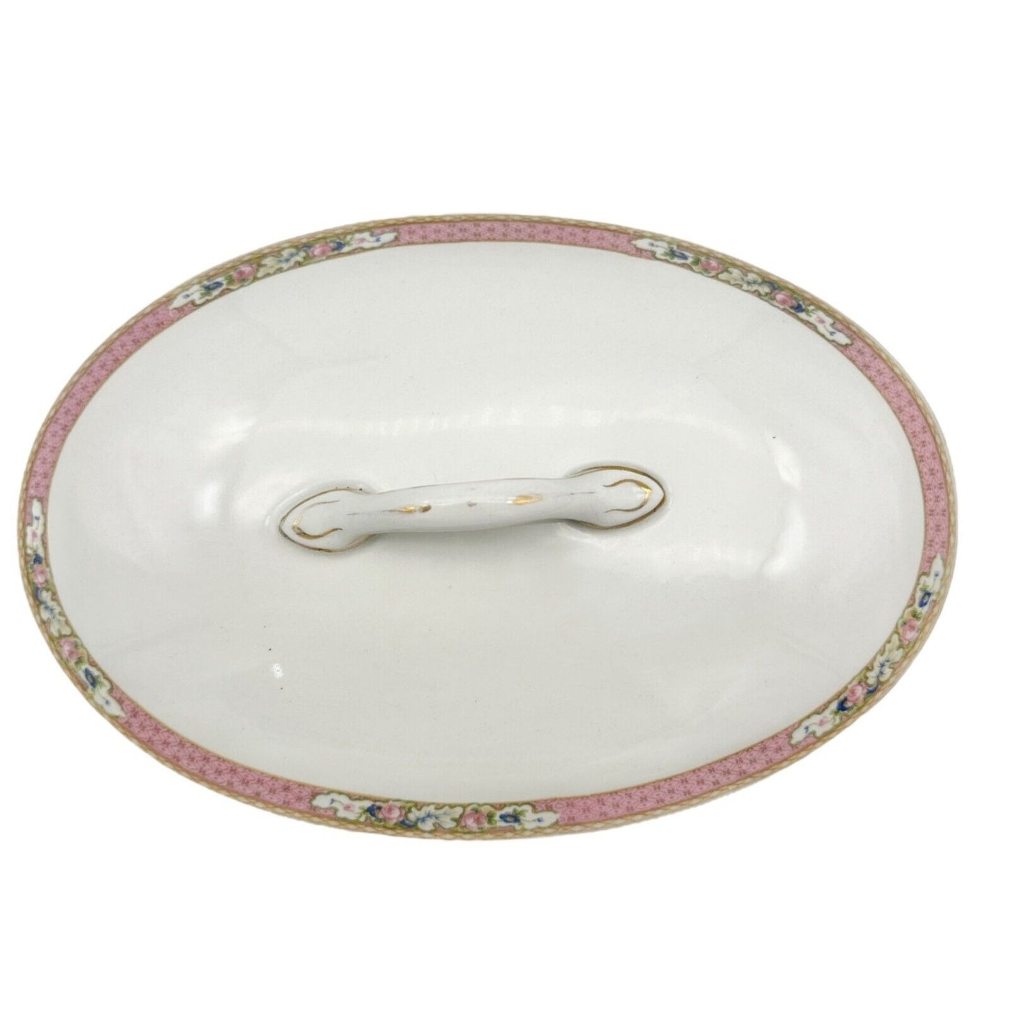 Myott Son & Co Soup Bowl Lid 12 x 7.5 Cream Pink Floral Imperial Semi Porcelain