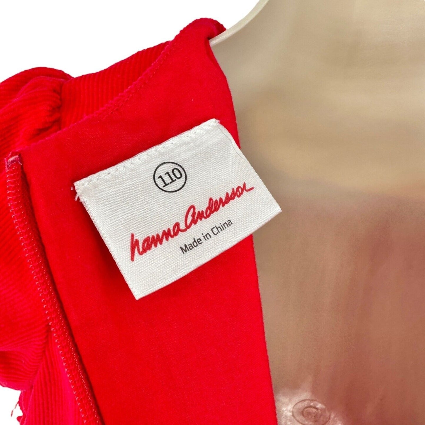 Hanna Andersson Girls 110 US 5 Dress Corduroy Red White Ruffled Cap Sleeves