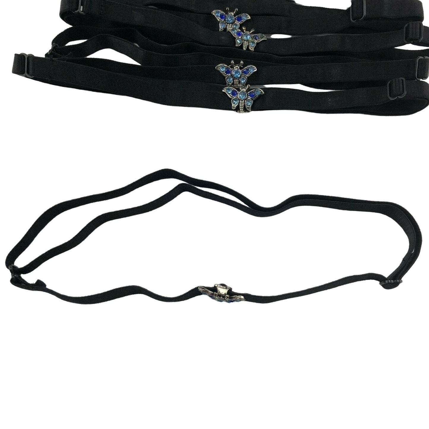 Lot of 6 Black Headbands with Butterfly Charm Adjustable Elastic NEW