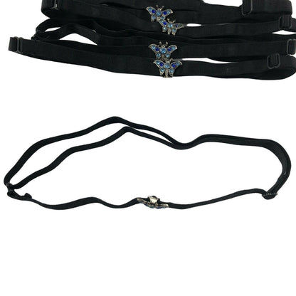 Lot of 6 Black Headbands with Butterfly Charm Adjustable Elastic NEW