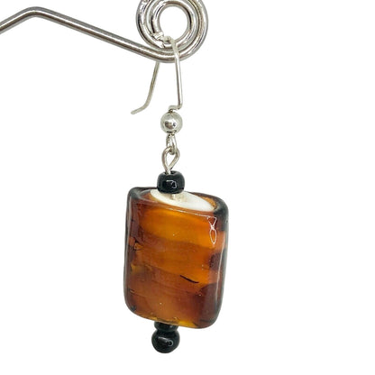 Handcrafted Beaded Earrings Brown & Black Glass Beads Silver Hooks Jewelry NEW