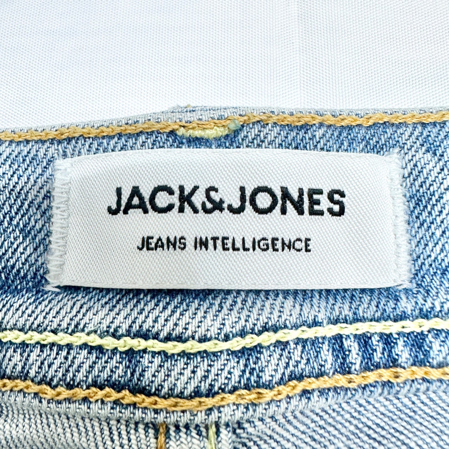 Mens Light Wash Distressed Jeans Size 36x32 Slim Fit Ripped Knees Jack & Jones