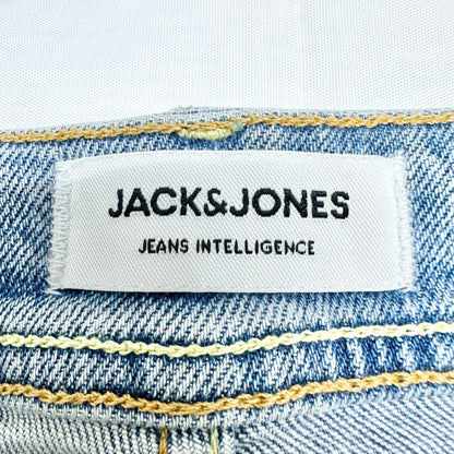 Mens Light Wash Distressed Jeans Size 36x32 Slim Fit Ripped Knees Jack & Jones