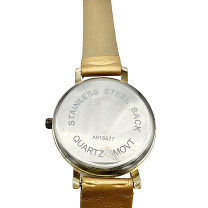 Goldtone Watch with Crystal Accent Faux Leather Gold Buckle Strap