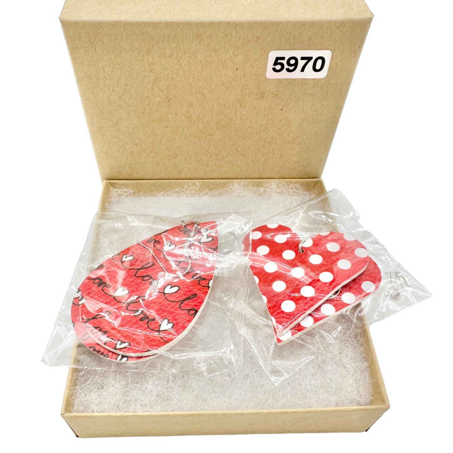 Two Pairs of Valentines Earrings 1 Heart 1 Teardop Red White Faux Leather NEW