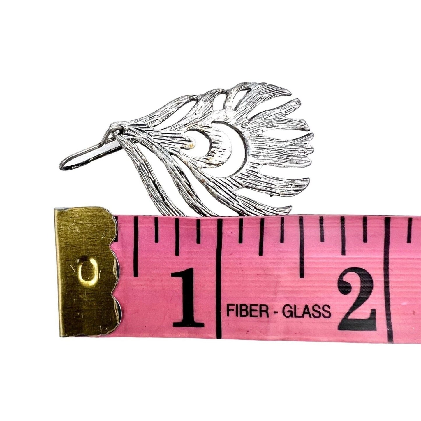 Earrings Pierced Drop Silver Tone Peacock Feathers Look