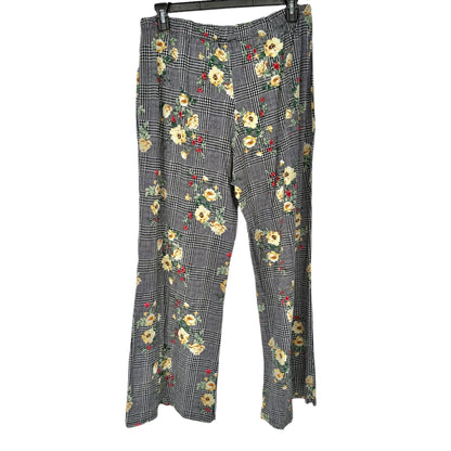 Try This Pants Womens 3X Black White with Yellow Red Flowers Elastic Waist Front