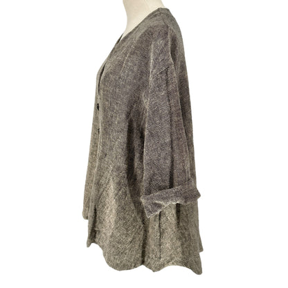 Stijfselkissie Shirt Jacket Womens XS Gray Textured Linen Drape Style Pockets