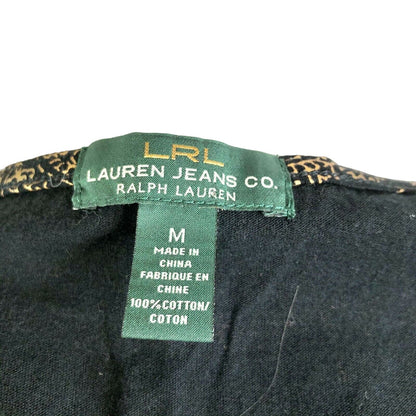 Lauren Ralph Lauren Jeans Co. Womens Medium Black with Gold Paisley Design Top EUC