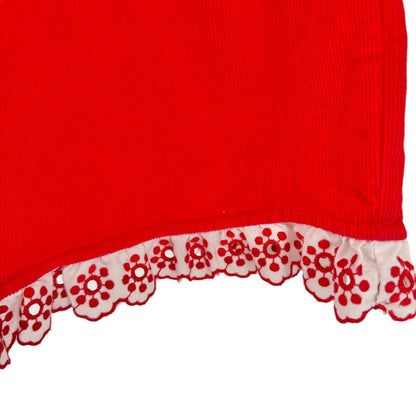 Hanna Andersson Girls 110 US 5 Dress Corduroy Red White Ruffled Cap Sleeves