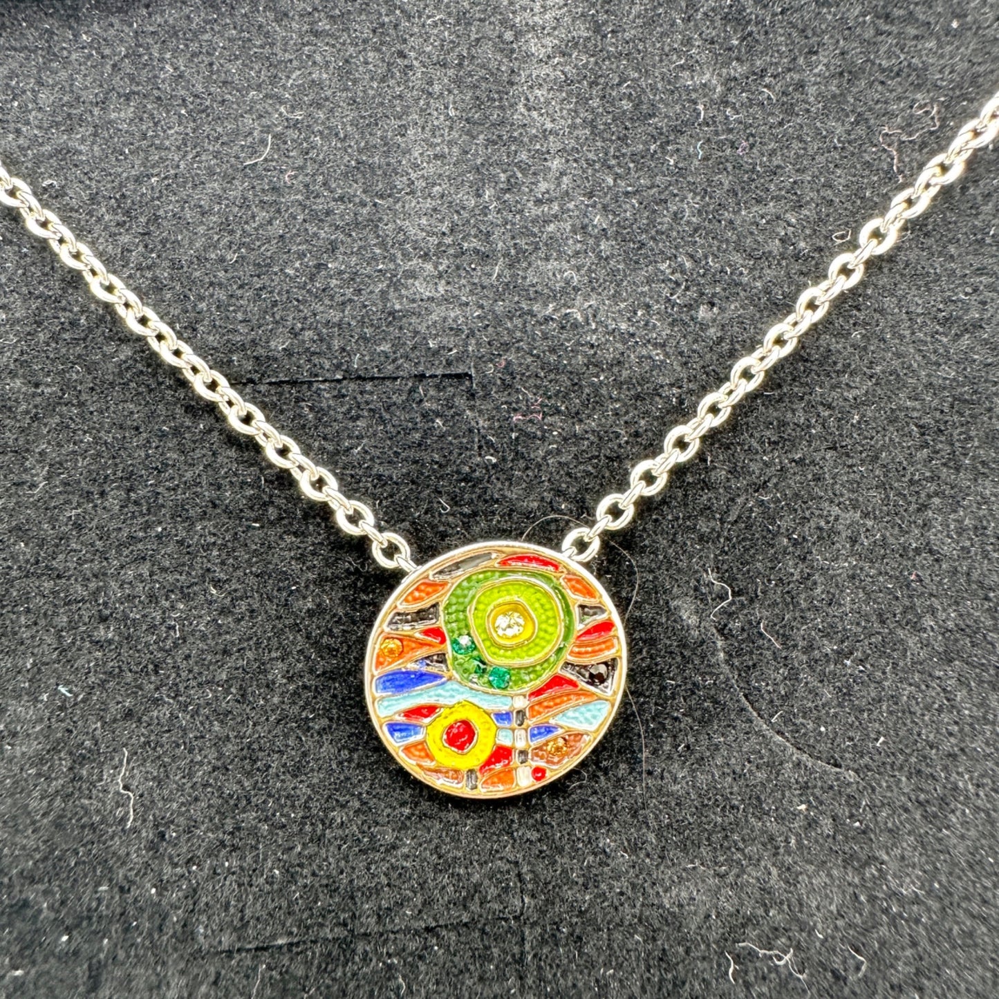 Oliver Weber Collection Pendant Necklace Multi-Color Enamel Art Design 16 Inches