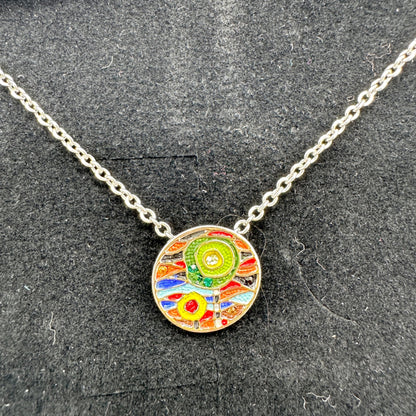 Oliver Weber Collection Pendant Necklace Multi-Color Enamel Art Design 16 Inches