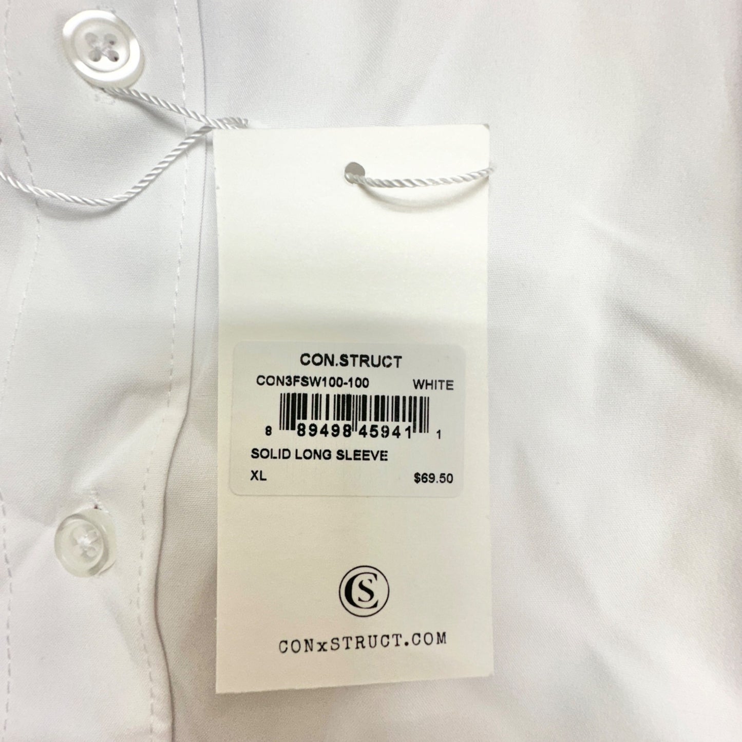Con.Struct Mens White Long Sleeve Dress Shirt XL 4-Way Stretch Wrinkle Resistant