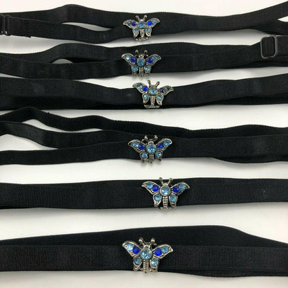 Lot of 6 Black Headbands with Butterfly Charm Adjustable Elastic NEW