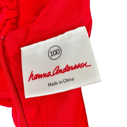 Hanna Andersson Girls 100 US 4 Dress Corduroy Red White Ruffled Cap Sleeves