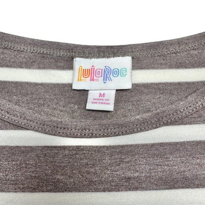 LuLaRoe Retired Julia Dress M Heathered Brown and White Striped SS Form Fit NWT