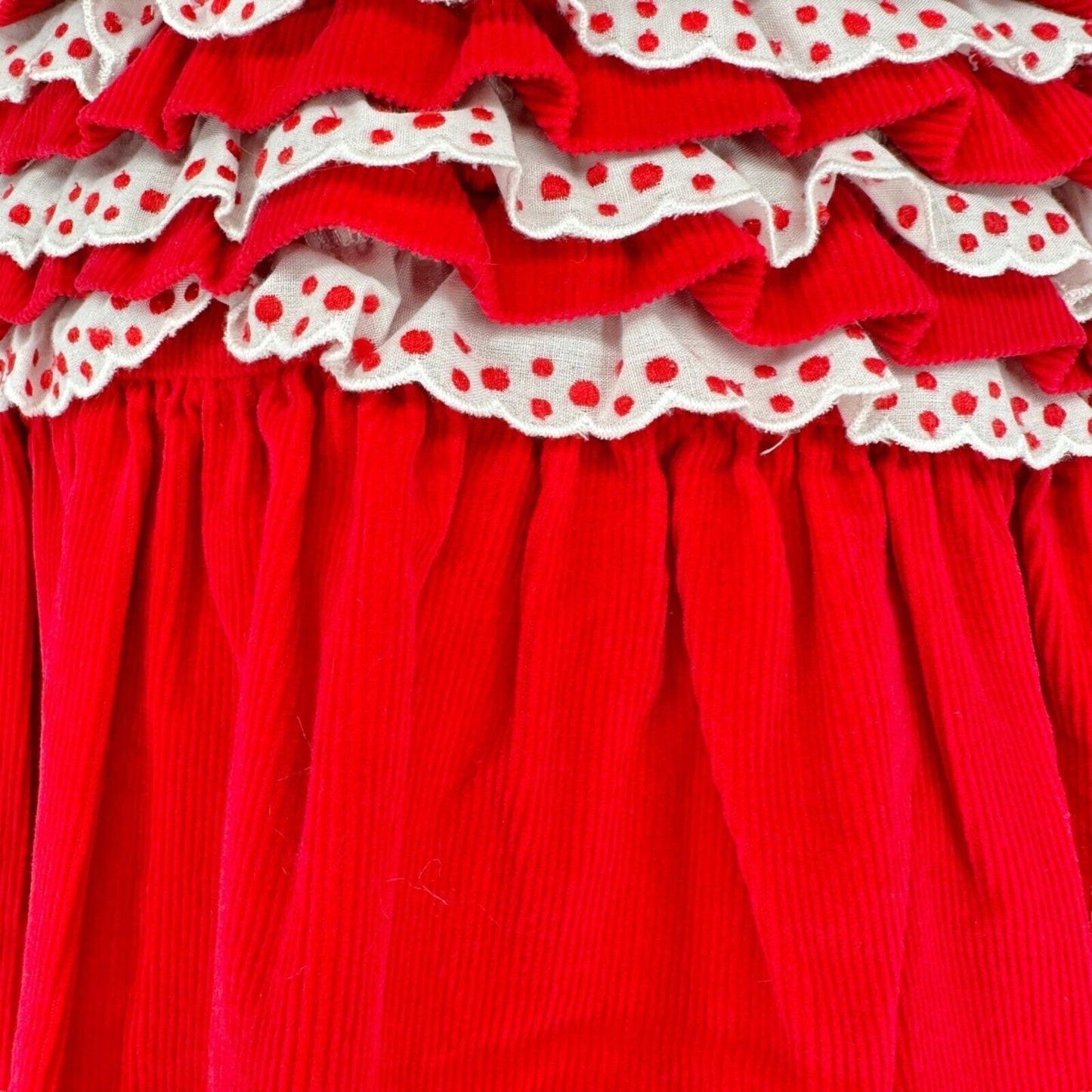 Hanna Andersson Girls 100 US 4 Dress Corduroy Red White Ruffled Cap Sleeves