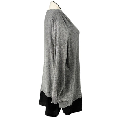 Croft & Barrow Sweater Womens 3X Gray Black Scoop Neck Long Sleeve Black Hem