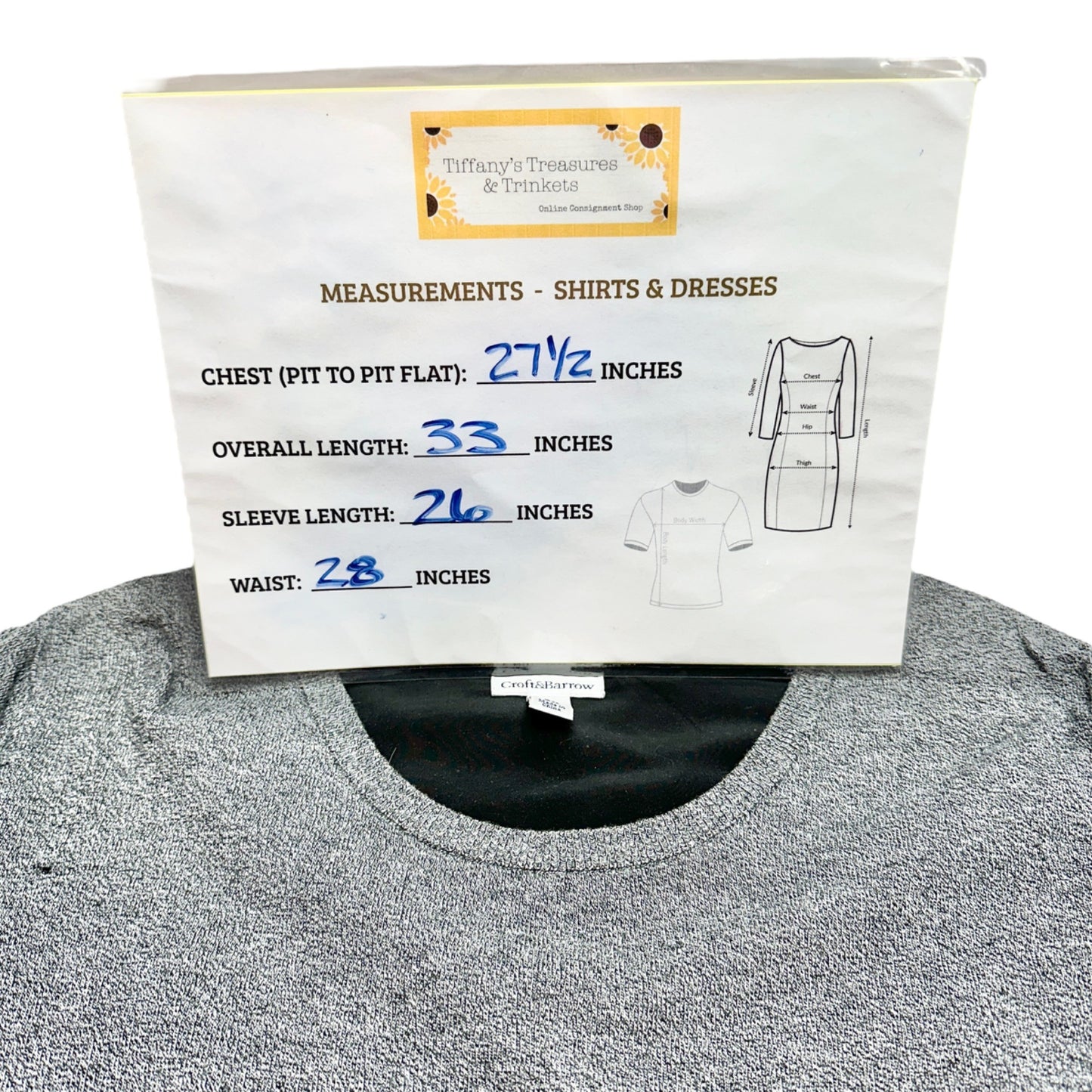 Croft & Barrow Sweater Womens 3X Gray Black Scoop Neck Long Sleeve Black Hem