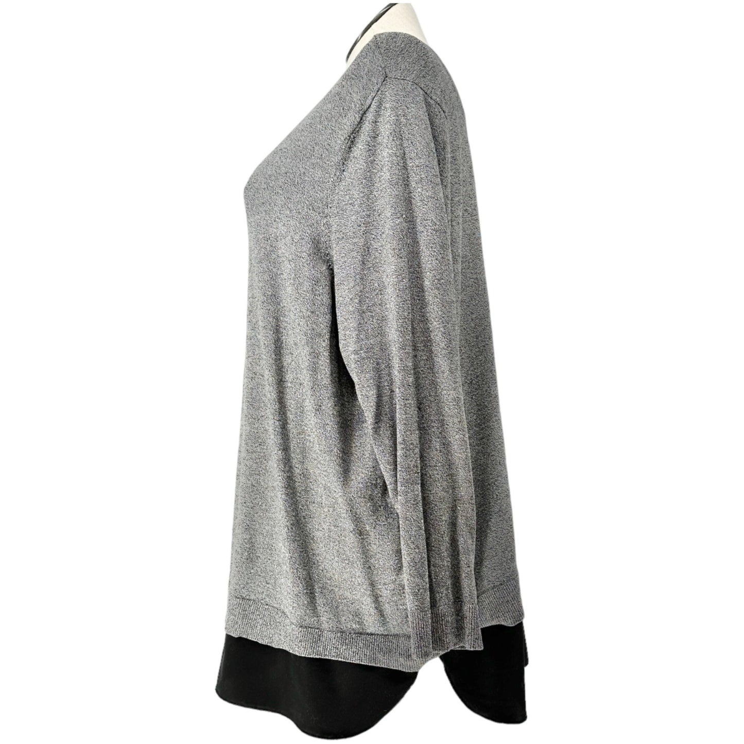 Croft & Barrow Sweater Womens 3X Gray Black Scoop Neck Long Sleeve Black Hem