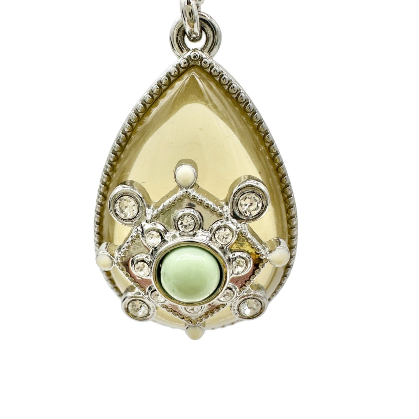 Lia Sophia Art Deco Dangle Earrings Silvertone Clear Gems Yellow Stone Green Bead