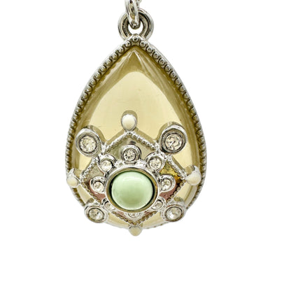 Lia Sophia Art Deco Dangle Earrings Silvertone Clear Gems Yellow Stone Green Bead