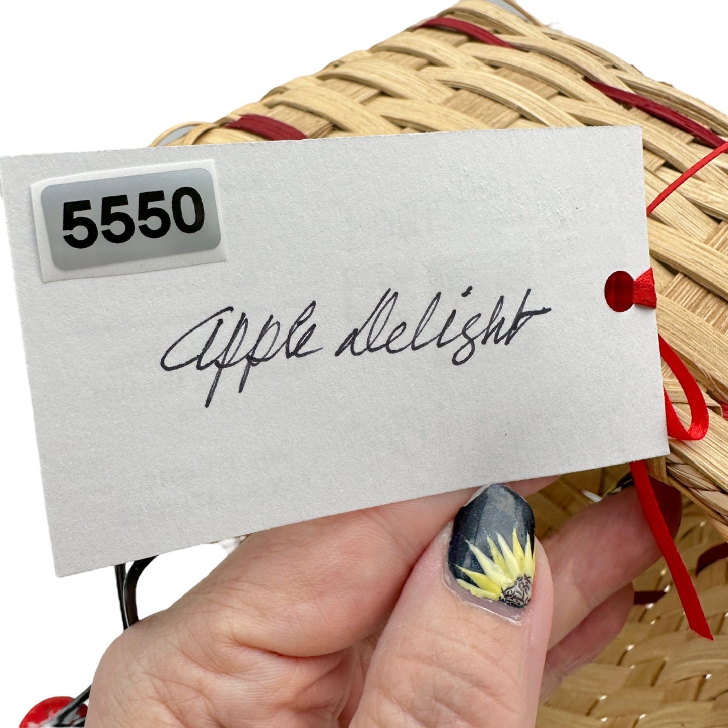 Handmade Basket Apple Delight Black Wire and Red Wood Handle Apple Adornment