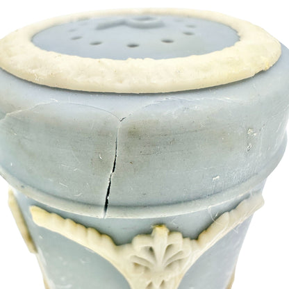 Vtg Blue Jasperware Salt and Pepper Shakers With White Relief Design Americana