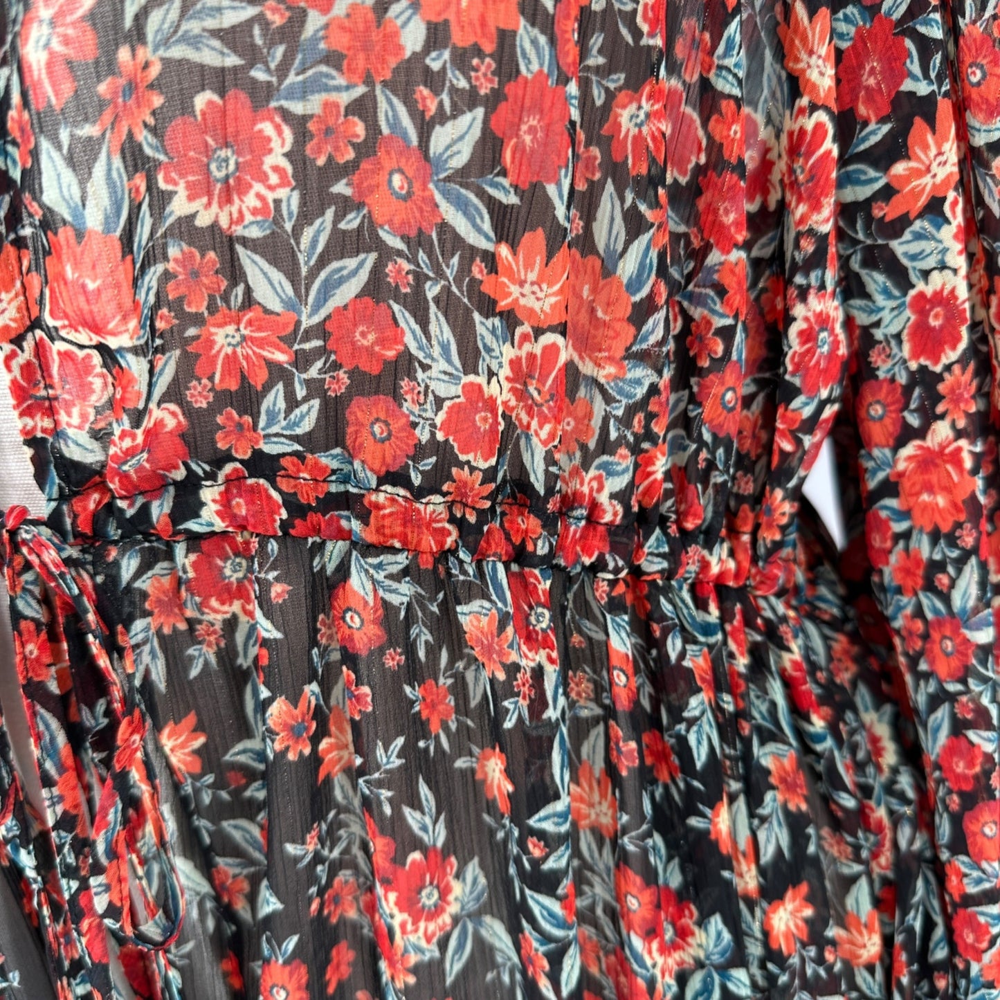 Torrid 3 Sheer Kimono Black Red Floral LS Crinkle Fabric Drawstring Waist 22-24