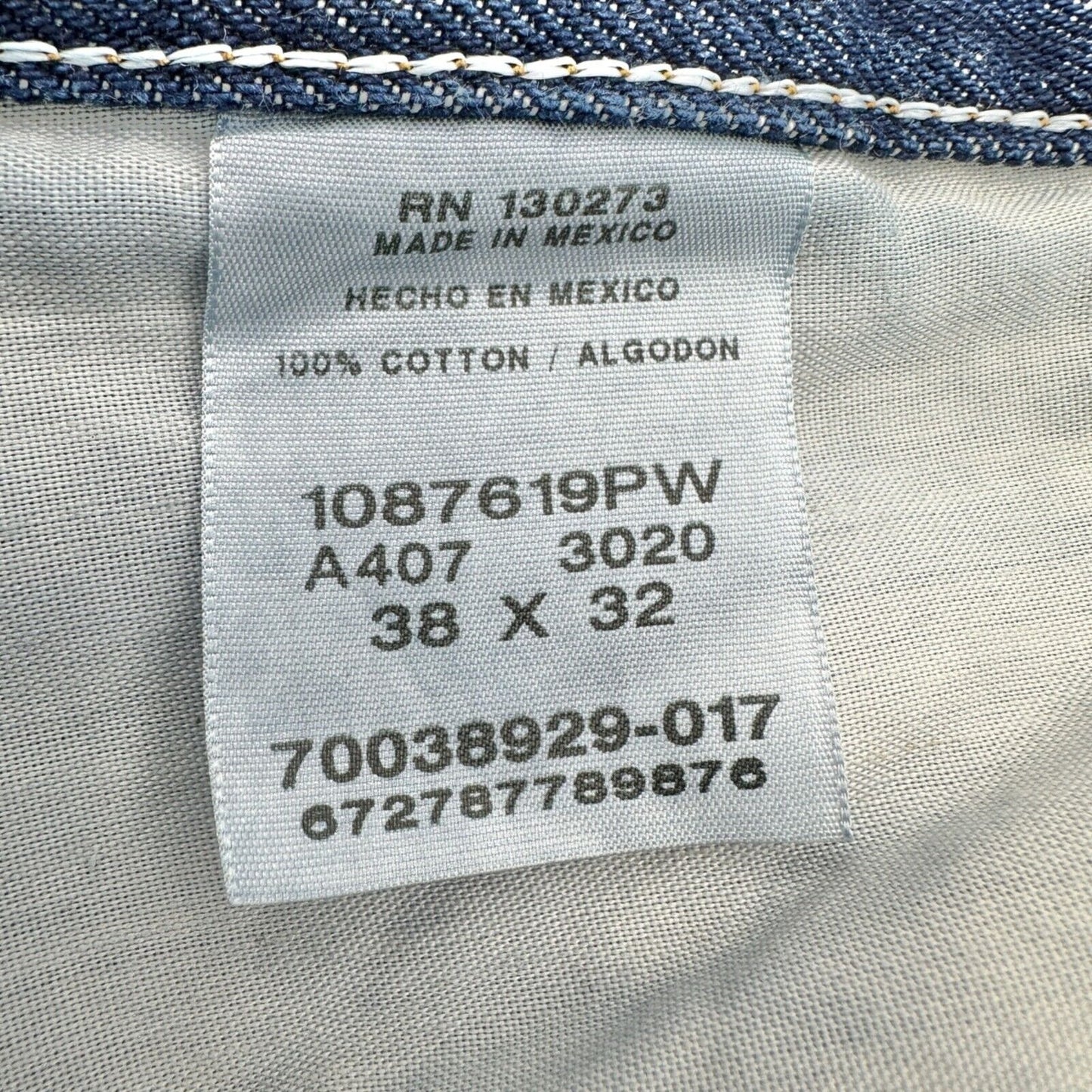 Rustler Men's 38x32 Classic Denim Blue Jeans