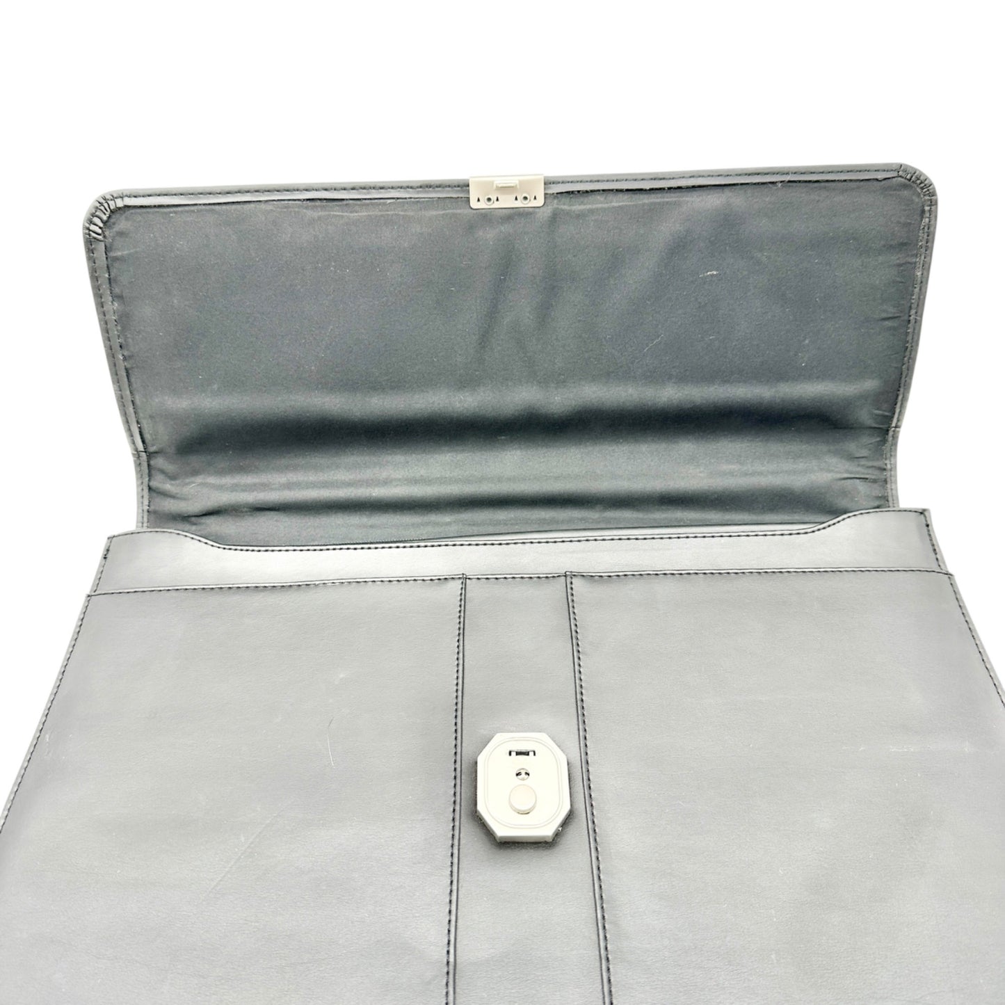 Black Leather Expandable Briefcase With Locking Clasp 17W x 12H x 2.5D