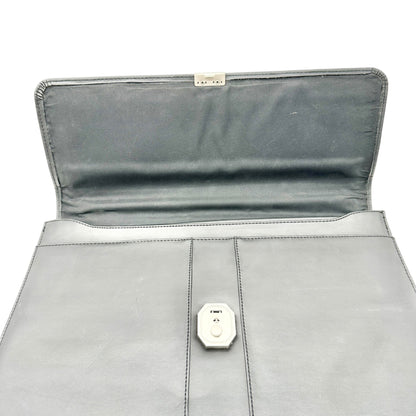 Black Leather Expandable Briefcase With Locking Clasp 17W x 12H x 2.5D