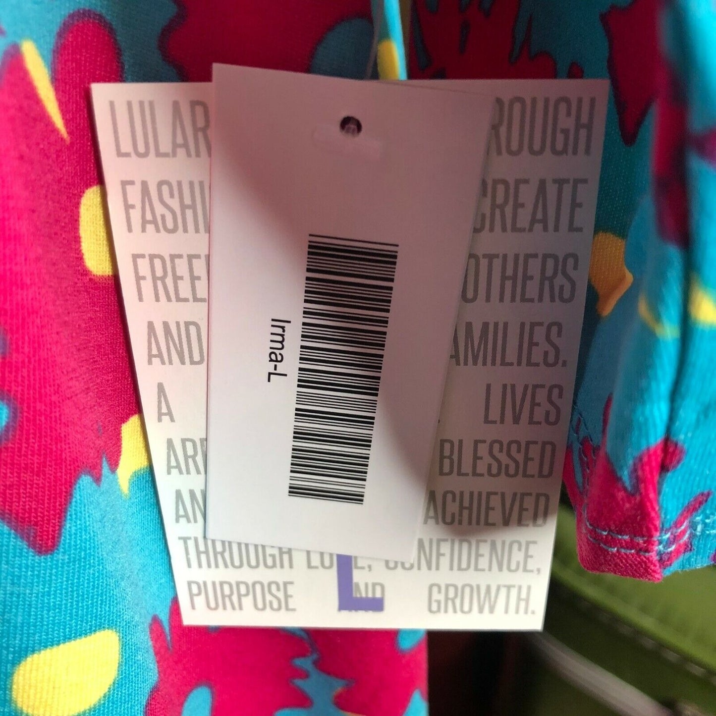 LuLaRoe RETIRED Irma Women's Large Teal & Pink Flowers mid-length sleeves NWT