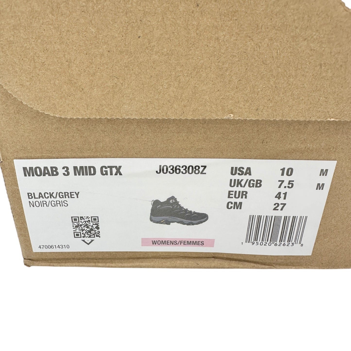Merrell Moab 3 Mid GTX Hiking Boots Womens 10M Black Grey Waterproof Vibram Sole
