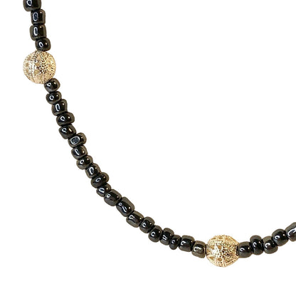 Handcrafted Beaded Necklace Pewter Colored Beads with Silver Accent Beads NEW
