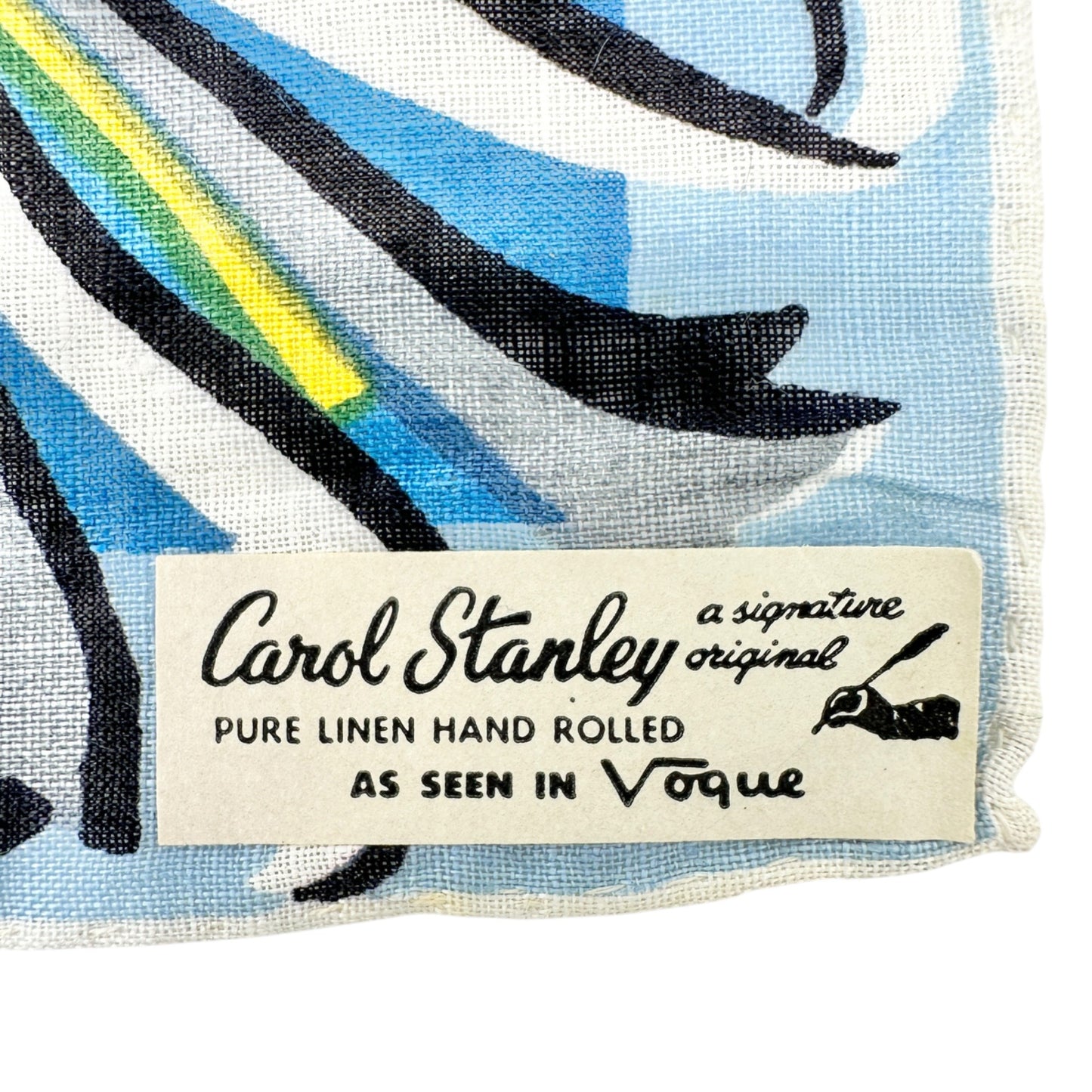 Carol Stanley Scarf Linen Hand Rolled Vtg Ceil Chapman Signed Floral Print Vogue